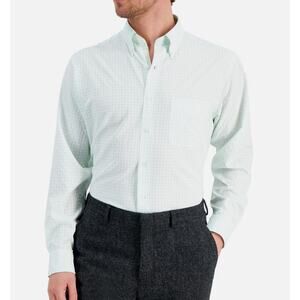 CLUB ROOM Mint Green Check Point Collar Classic Fit Dress Shirt XL 17 - 17.5